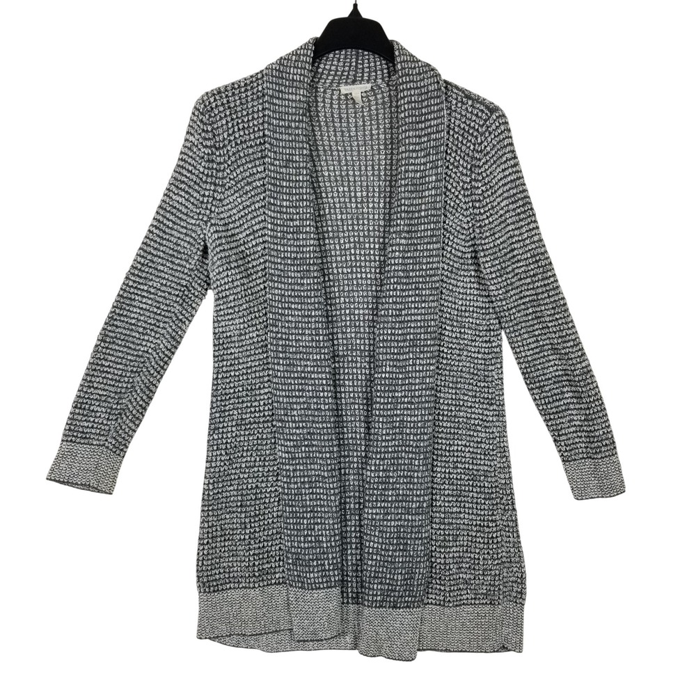 Eileen Fisher Cardigan Womens M Grey Organic Cotton Open Front Longline Knit